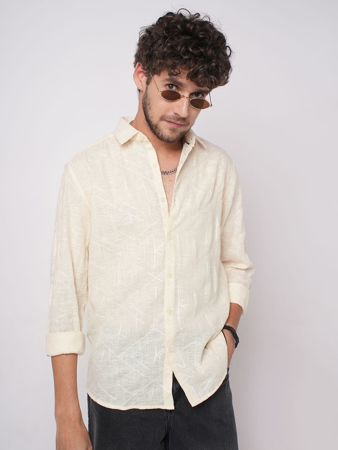 VASTRADO Men Classic Fit Geometric Printed Spread Collar Cotton Casual Shirt - view 1
