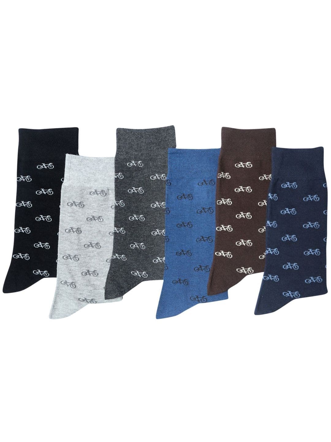 N2S NEXT2SKIN Men Pack Of 6 Assorted Cotton Crew Socks with Bicycle Pattern - view 1
