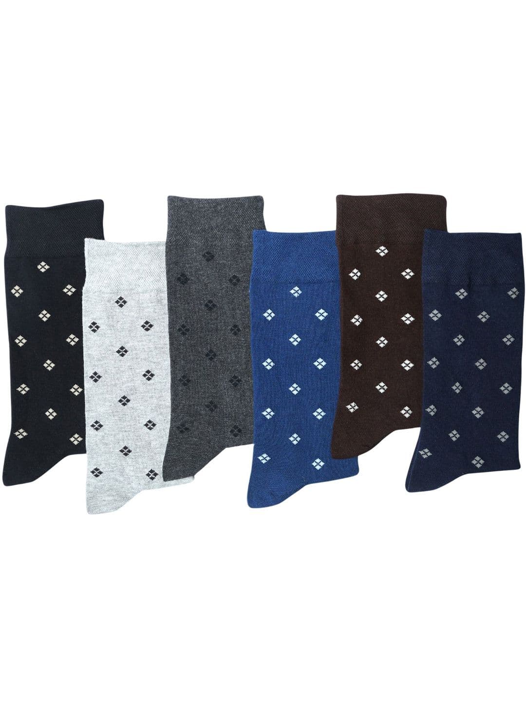 N2S NEXT2SKIN Pack Of 6 Mens Assorted Cotton Crew Socks with Diamond Dot Pattern - view 1