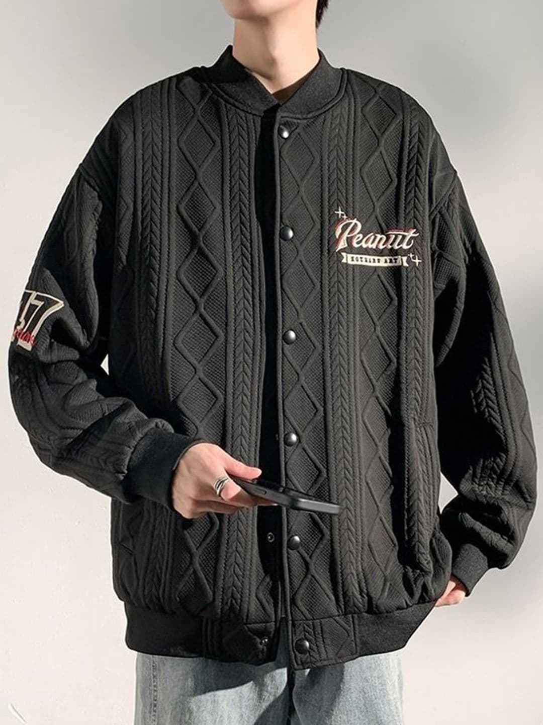StyleCast x Revolte Peanut Men Collarless Typography Casual Jacket - view 1