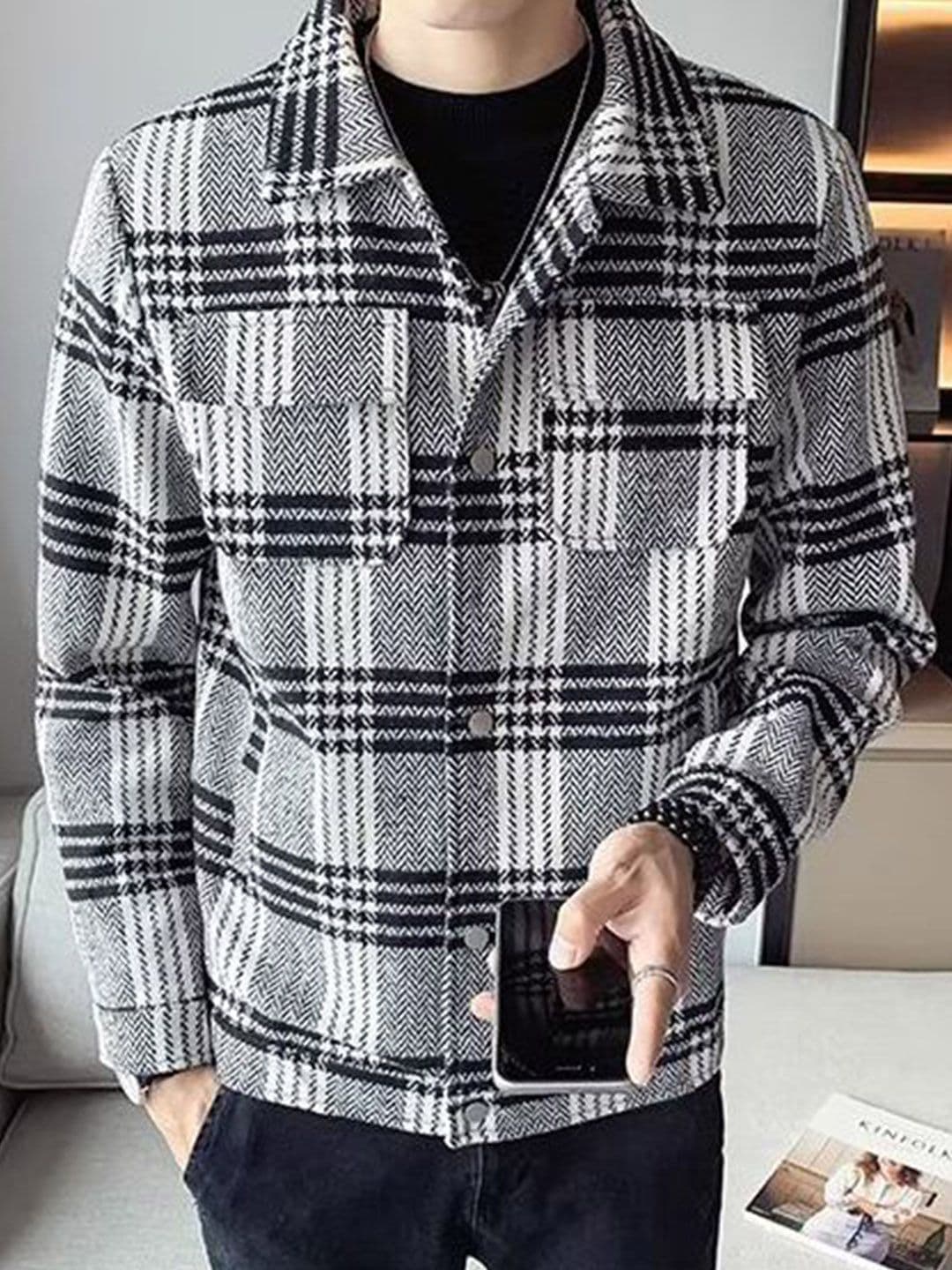 StyleCast x Revolte Men Checked Spread Collar Long Sleeves Tailored Jacket - view 1