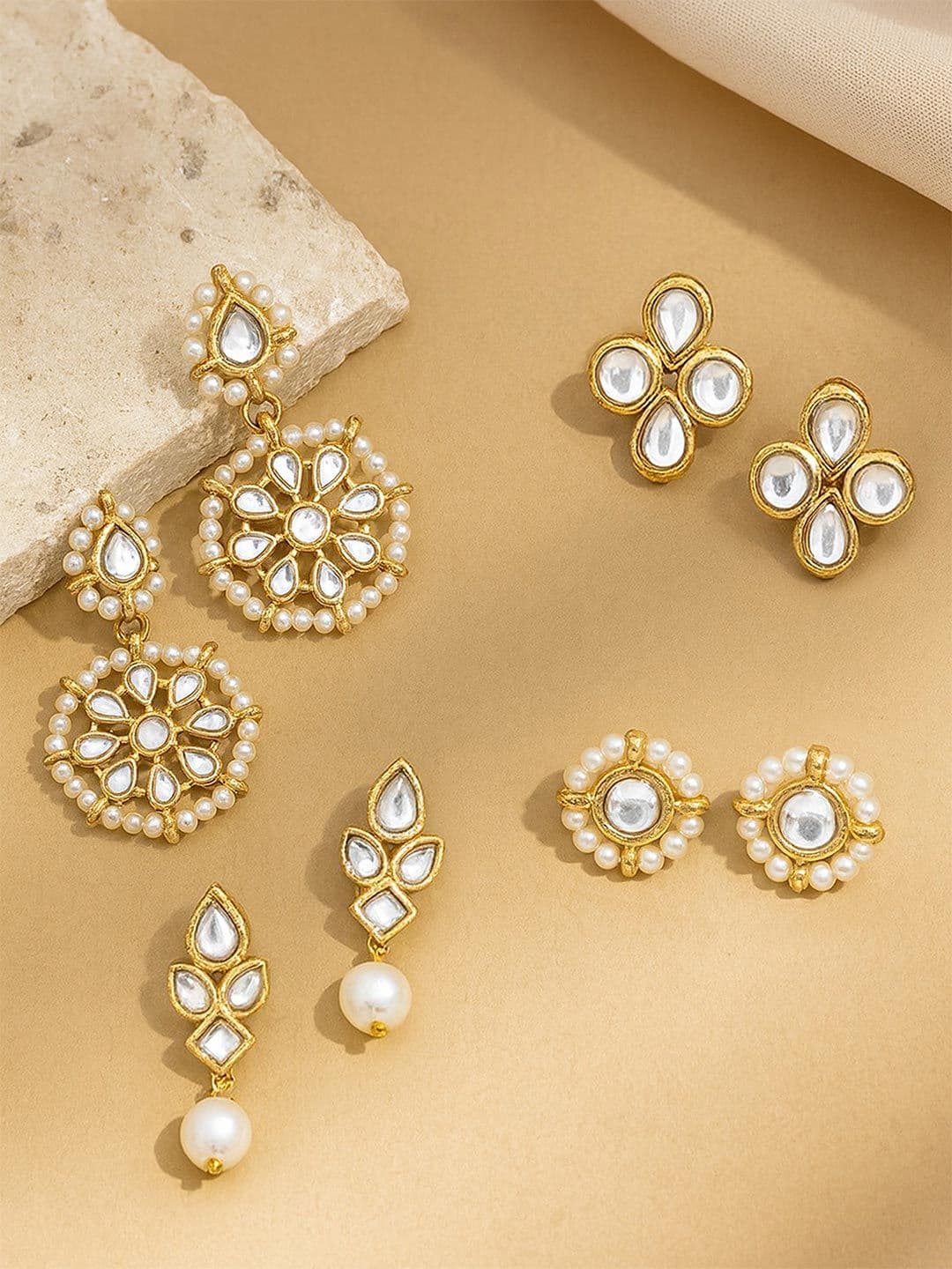 KARATCART Set of 4 Gold-Plated Classic Studs Earrings - view 1