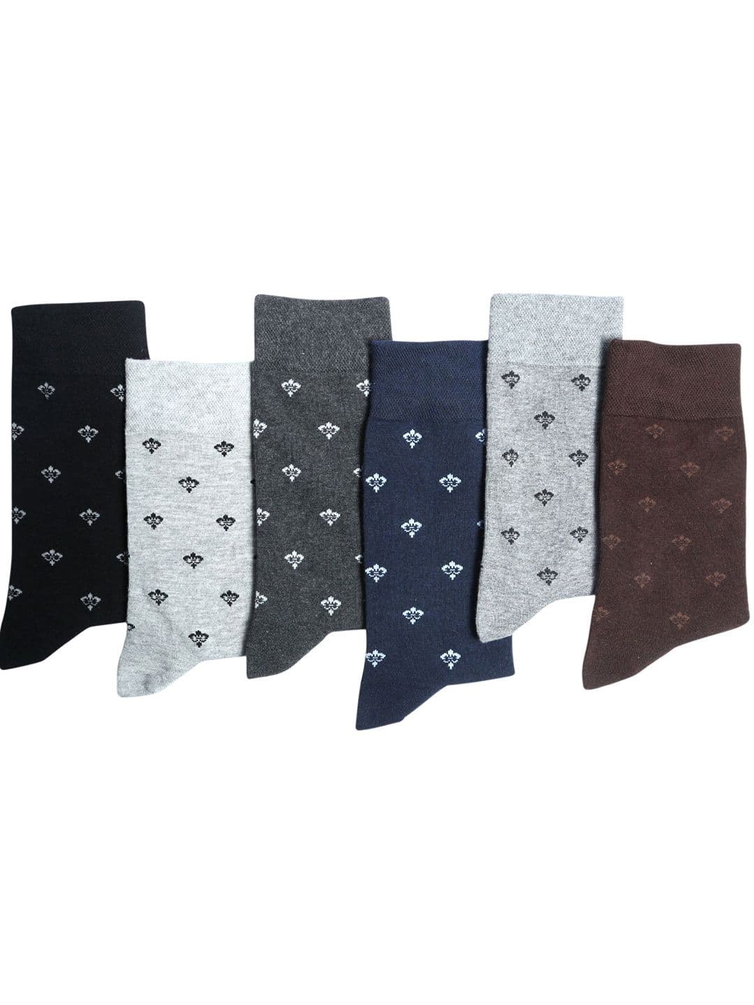 N2S NEXT2SKIN Men Pack Of 6 Assorted Cotton Crew Socks with Floral Motif Pattern - view 1