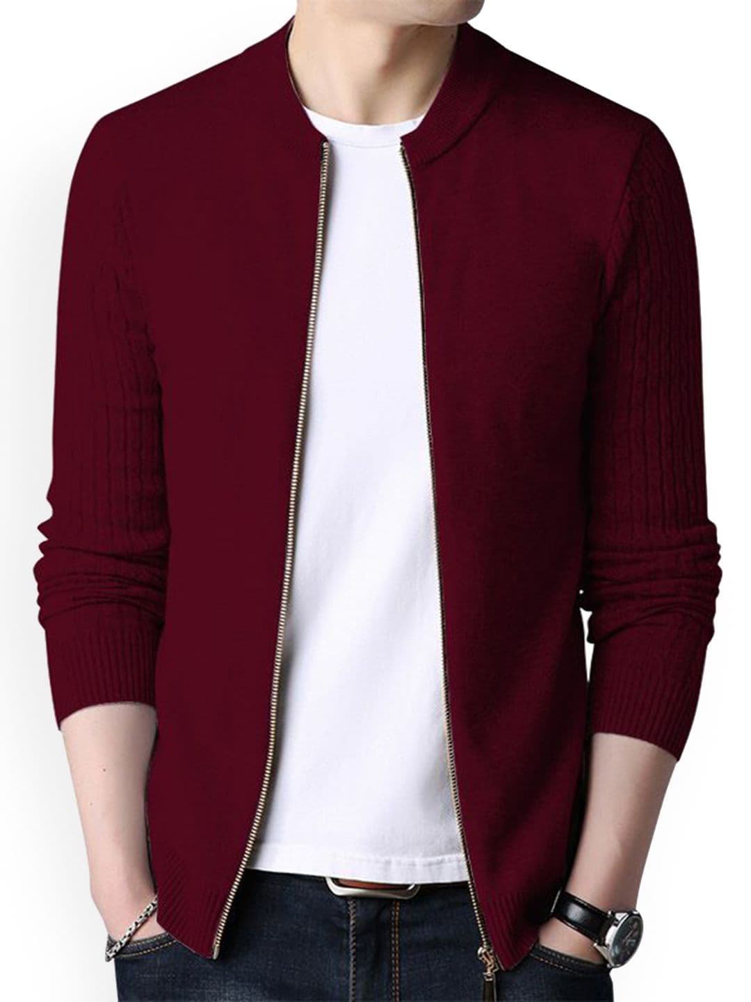 StyleCast Men Mandarin Collar Long Sleeves Cotton Open Front Jacket - view 1