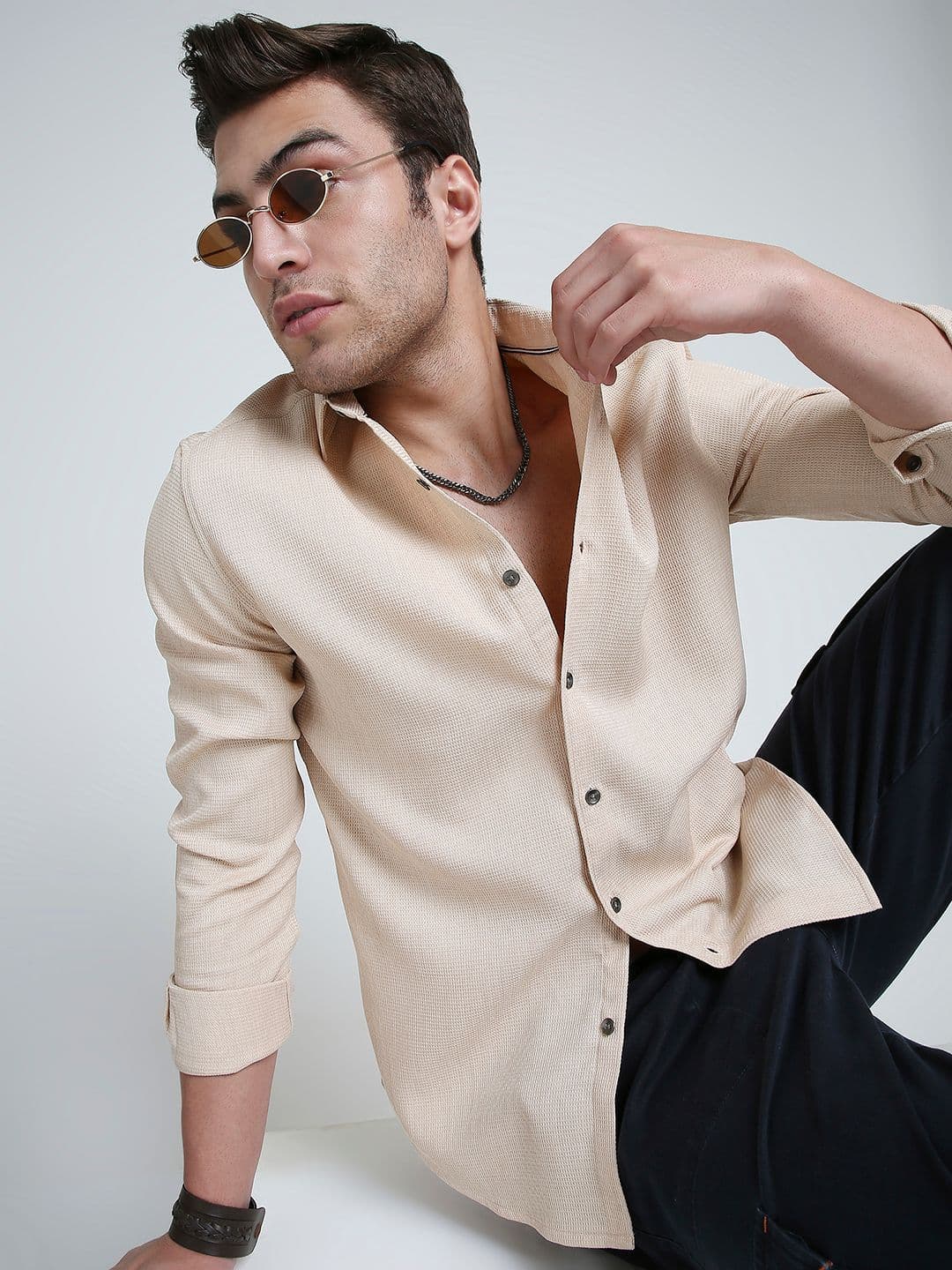 VASTRADO Men Classic Fit Textured Spread Collar Casual Shirt - view 1