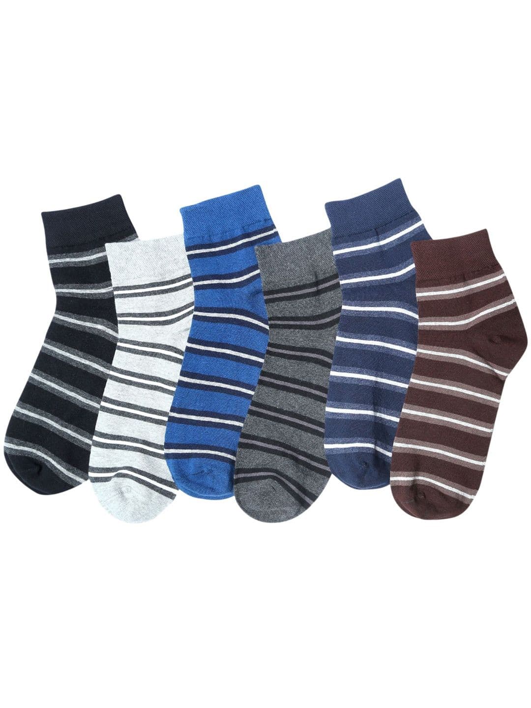 N2S NEXT2SKIN Men Cotton Pack Of 6 Assorted Ankle Socks with Multiple Stripes Pattern - view 1