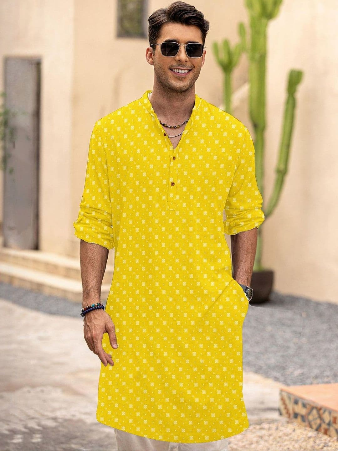 Anouk Men Geometric Cotton Straight Kurtas - view 1