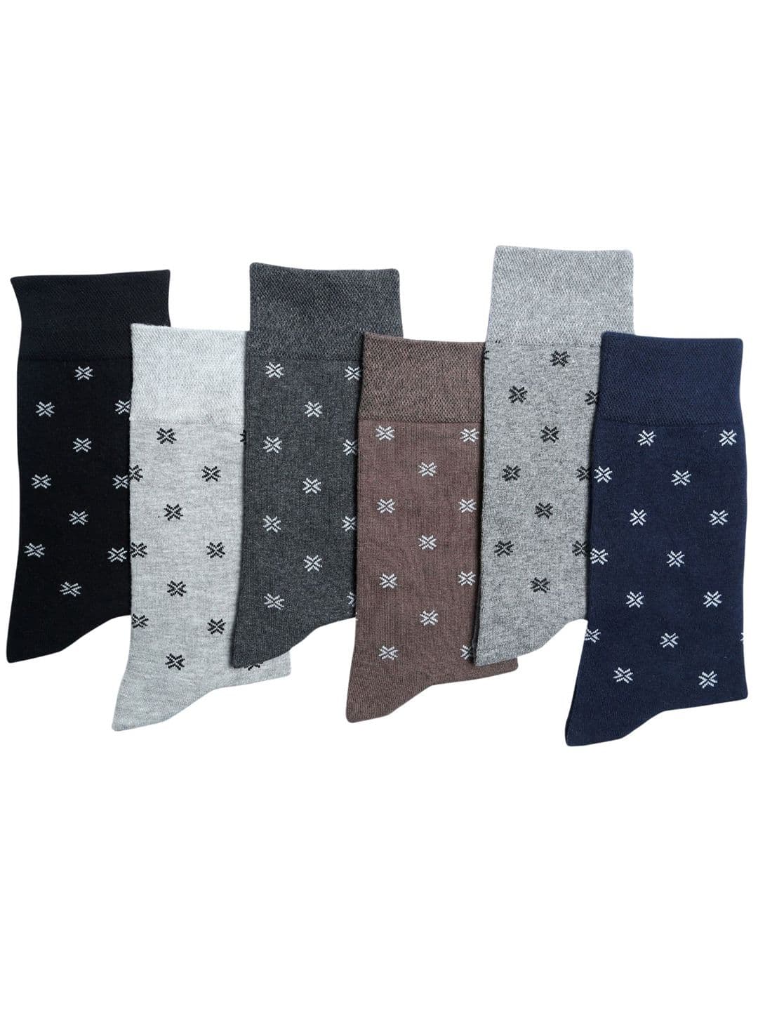 N2S NEXT2SKIN Men Pack Of 6 Assorted Cotton Crew Socks with Cross Stitch - view 1