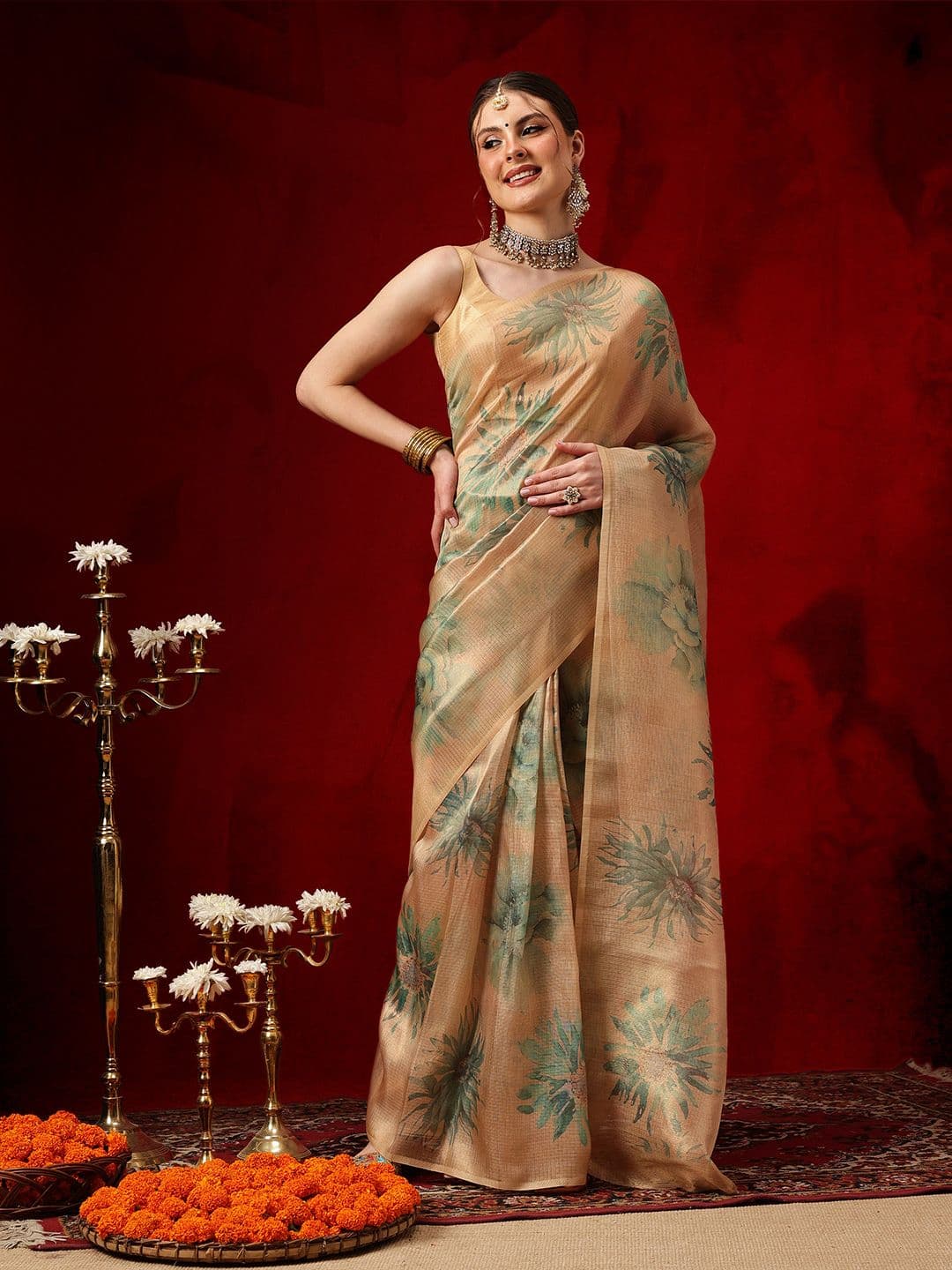 Silk Land Floral Printed Banarasi Ready To Wear Saree - view 1