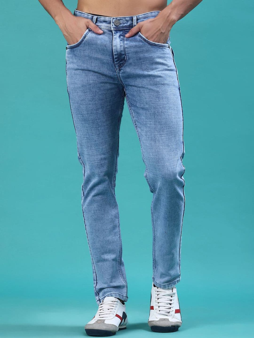 V-Mart Men Regular Fit Mid-Rise Light Fade Stretchable Jeans - view 1