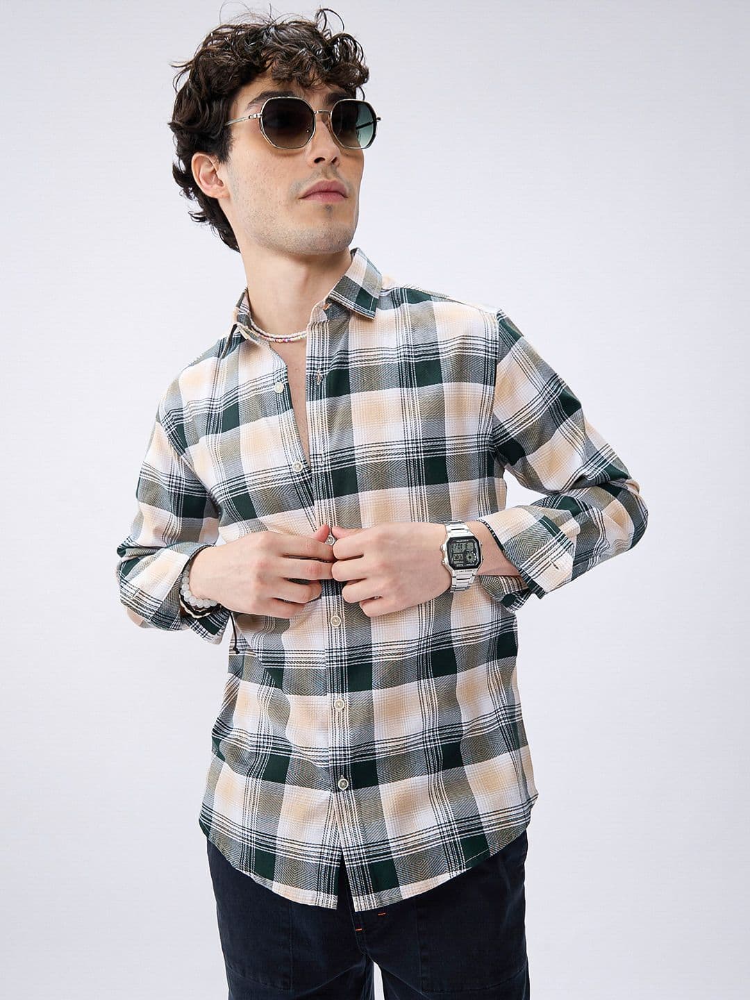 VASTRADO Men Classic Fit Checked Spread Collar Cotton Casual Shirt - view 1