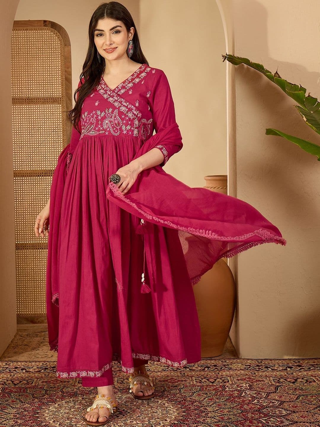 Anouk Mirage Ethnic Motifs Embroidered Thread Work Pure Cotton Kurta With Trousers & Dupatta - view 1