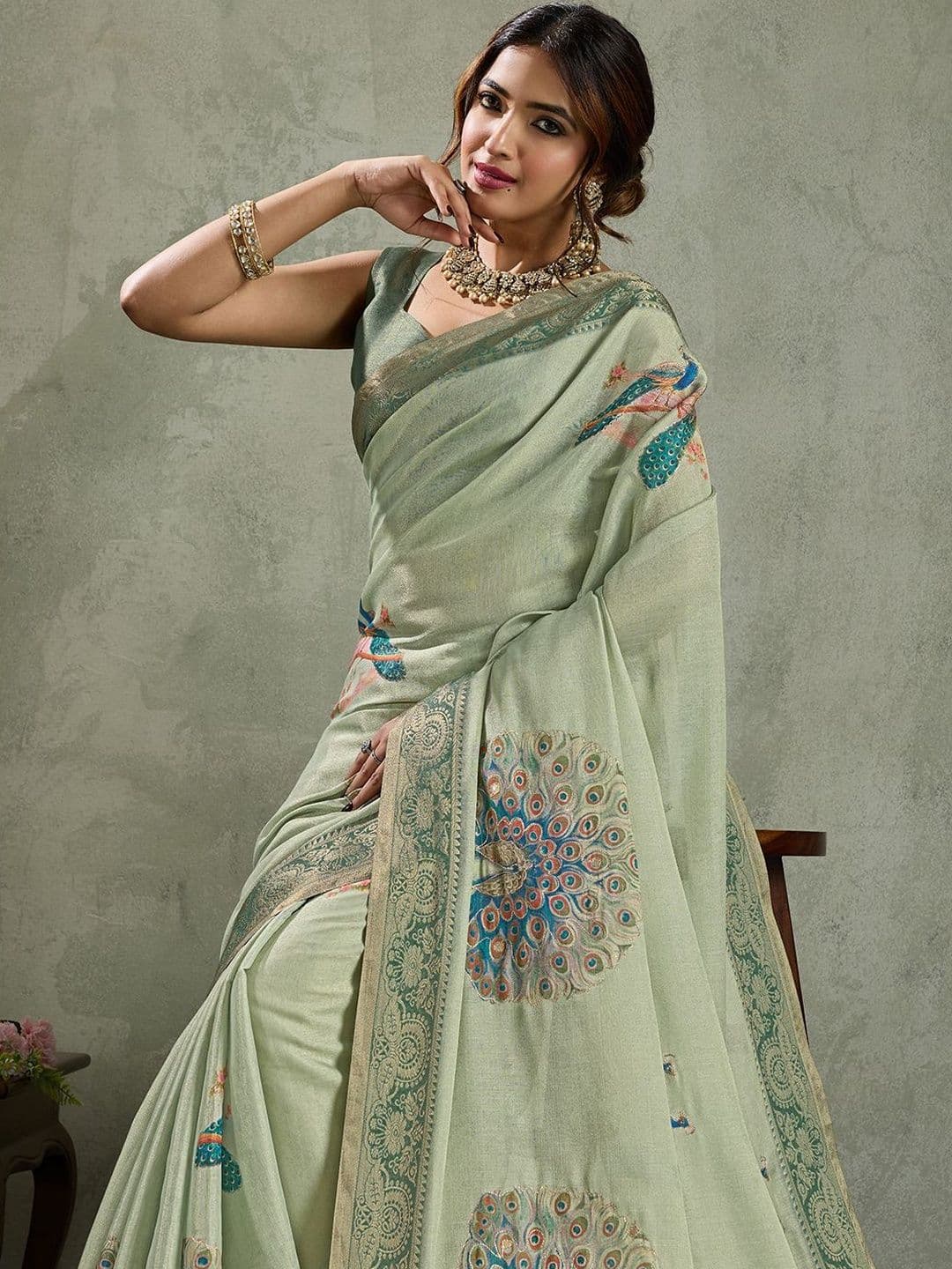 all about you Ethnic Motifs Aari Work Tissue Kanjivaram Saree - view 1