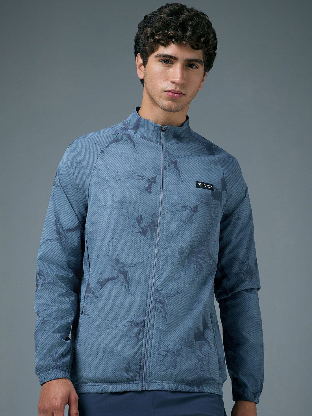 Technosport Men Mock Collar Abstract Printed Lightweight Sporty Jacket