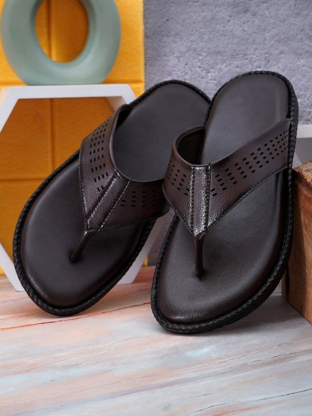 HERE&NOW Men Brown PU Comfort Sandals - view 1