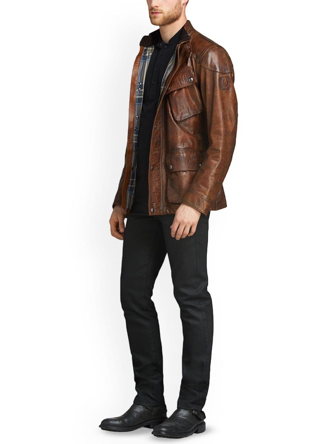 LUIS LEATHER Men Mandarin Collar Solid Lightweight Leather Jacket - view 1