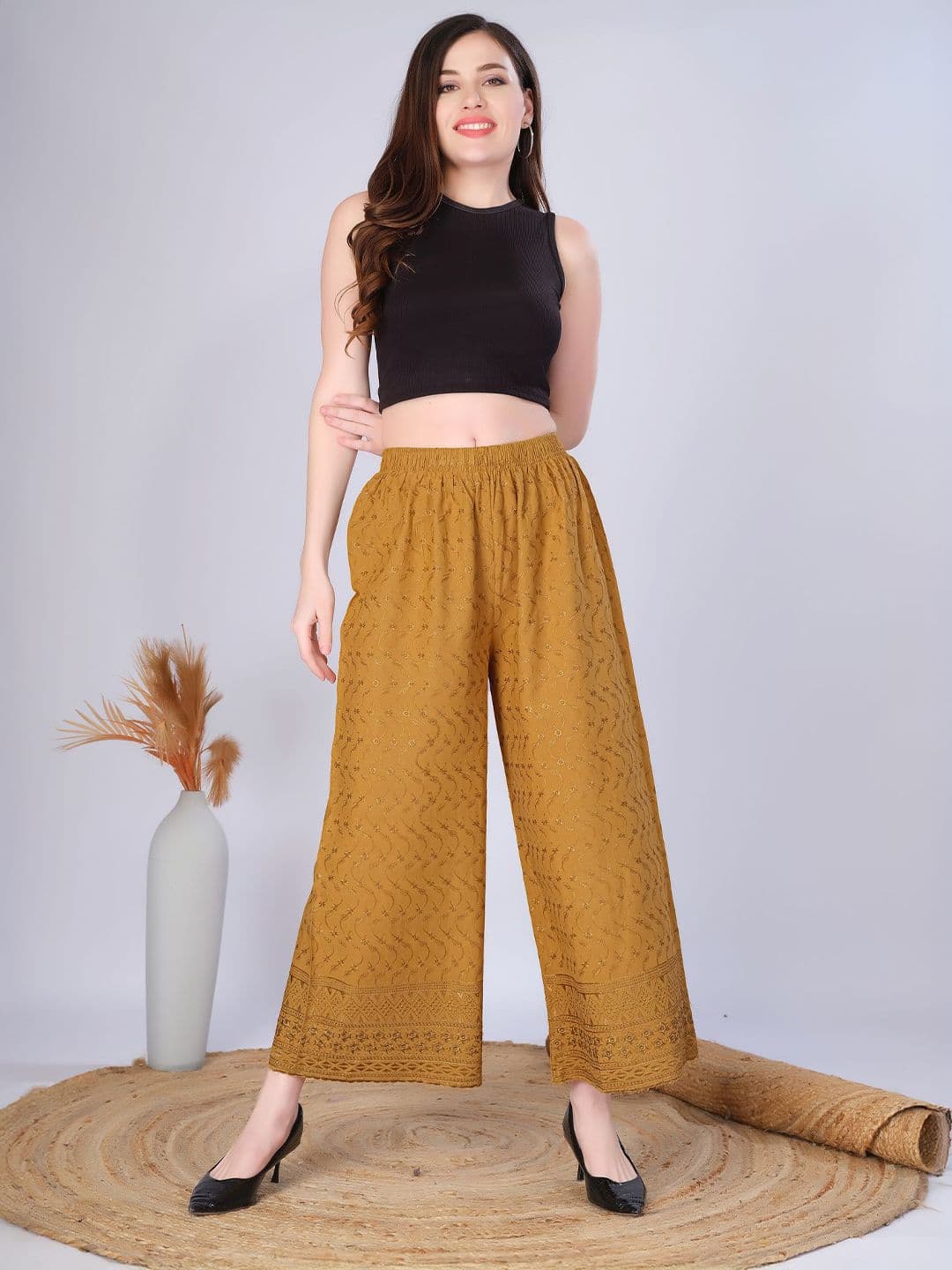 Vivika Women Floral Embroidered Flared Palazzos - view 1