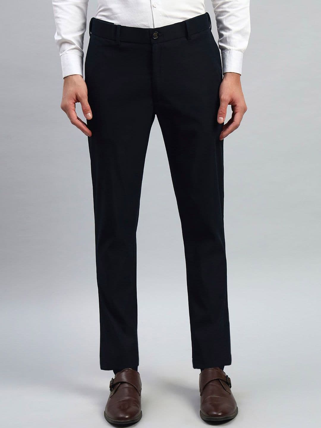 AXNIS Men Solid Slim Fit Wrinkle-Resistant Formal Trousers with Stretchable Waistband - view 1