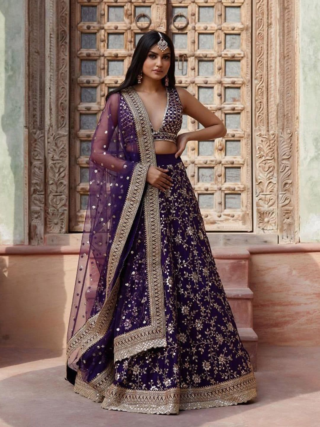 DREAM EXPORTER Embroidered Semi-Stitched Lehenga & Unstitched Blouse With Dupatta - view 1