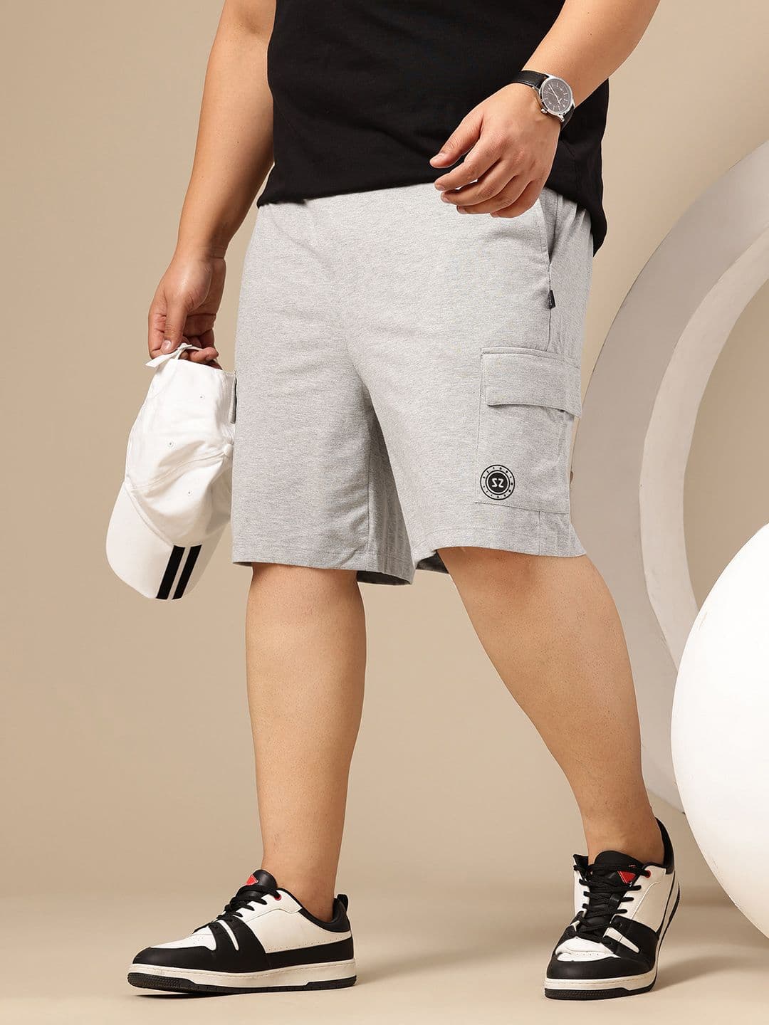 Sztori Plus Size Men Mid-Rise Pure Cotton Cargo Shorts - view 1