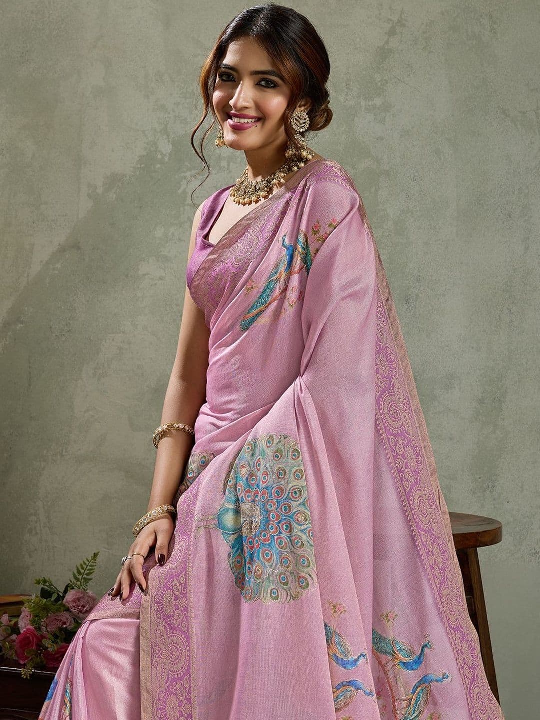 all about you Ethnic Motifs Printed Aari Work Tissue Kanjeevaram Saree - view 1