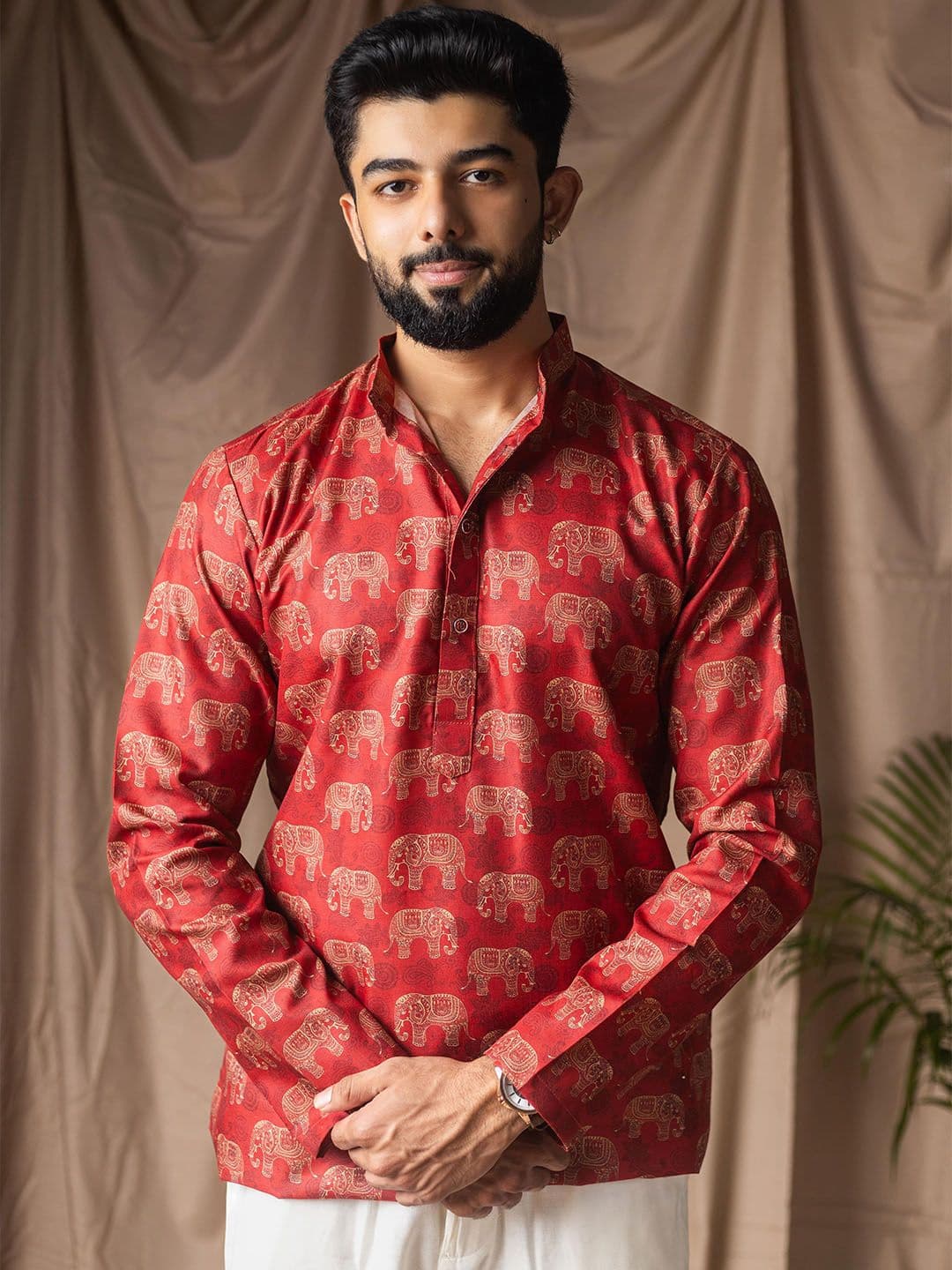 Rawayi Men Ethnic Motifs Printed Festive Linen Straight Kurta - view 1