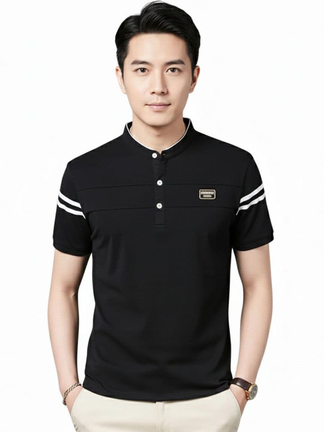 R.Code by The Roadster Life Co. R.Code by The Roadster Lifestyle Co. Men Striped Henley Neck T-shirt - view 1