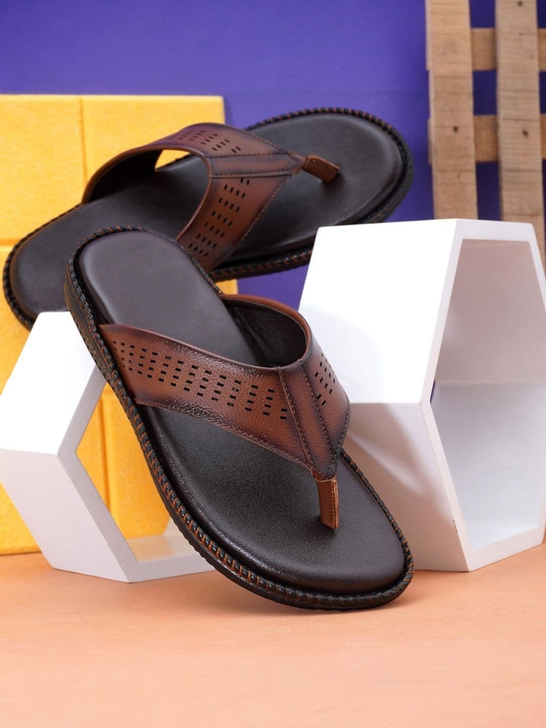 HERE&NOW Men Tan Slip-on Comfort Sandals - view 1