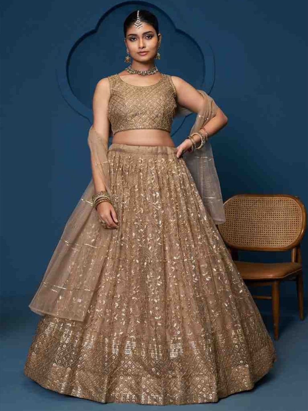 DREAM EXPORTER Embroidered Net Semi-Stitched Lehenga & Unstitched Blouse With Dupatta - view 1