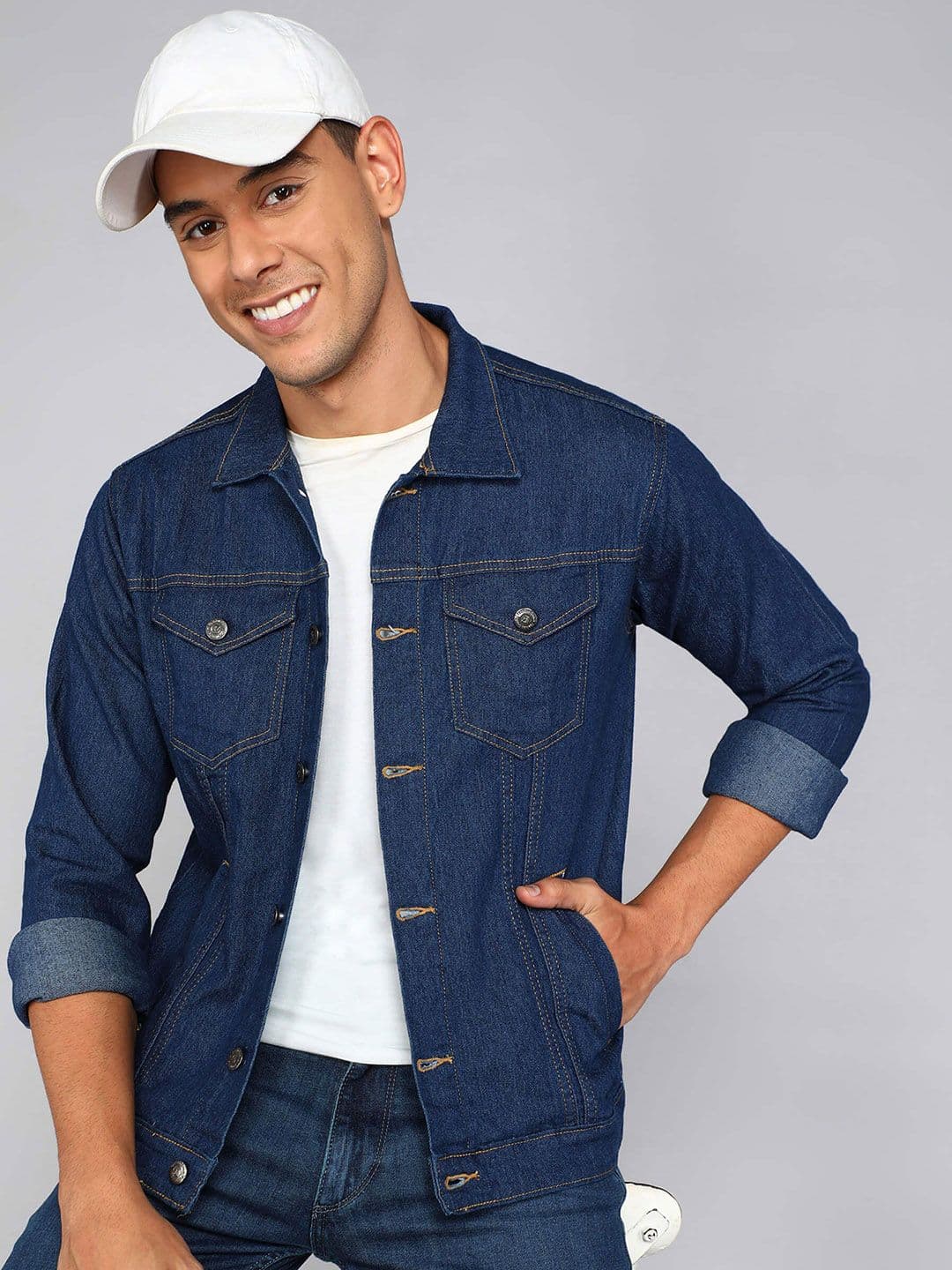 FTX Men Navy Blue Casual Solid Denim Jacket - view 1