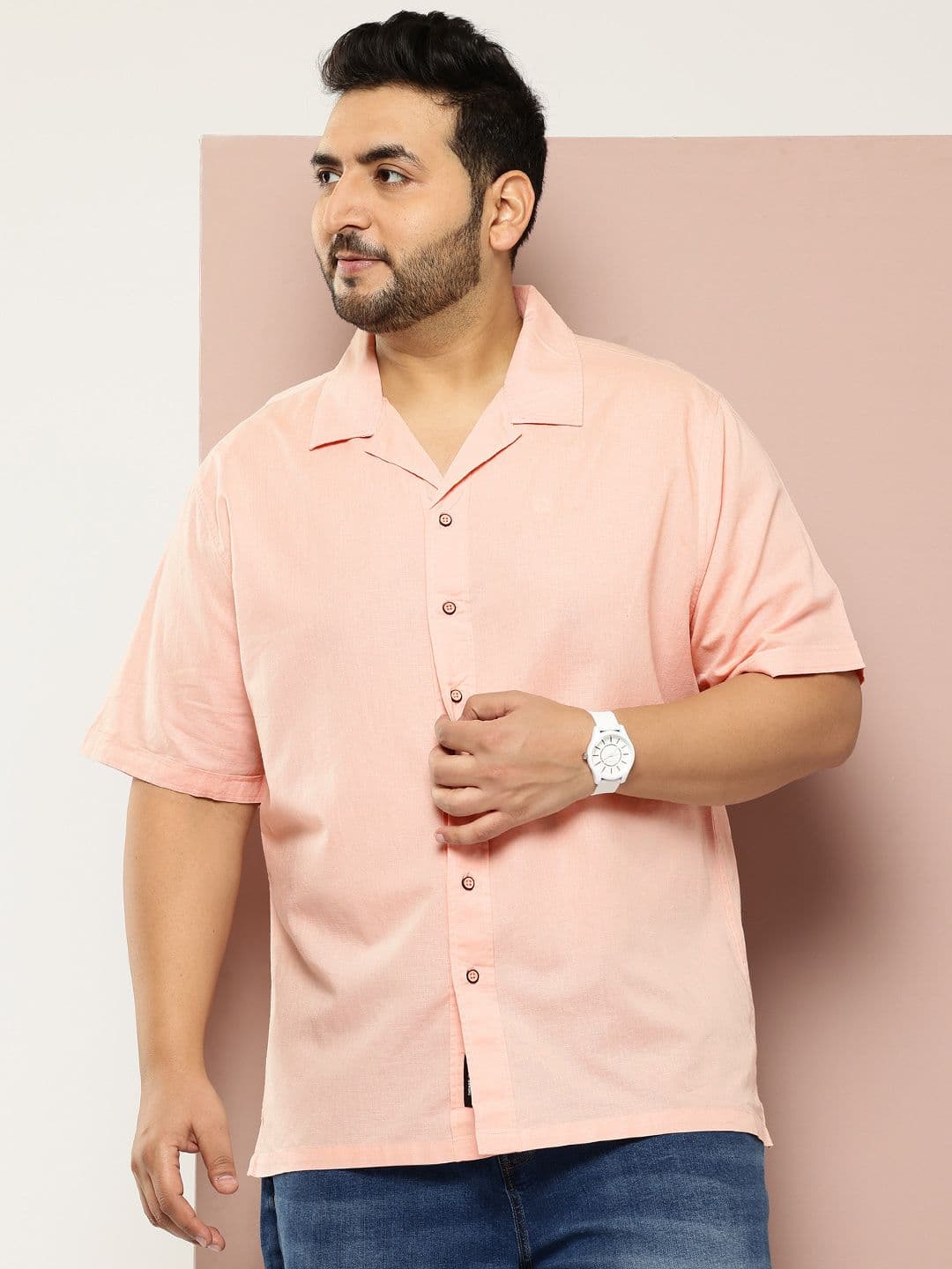 Thomas Scott Men Plus Size Cotton Linen Solid Millenium Fit Cuban Collar Shirt - view 1