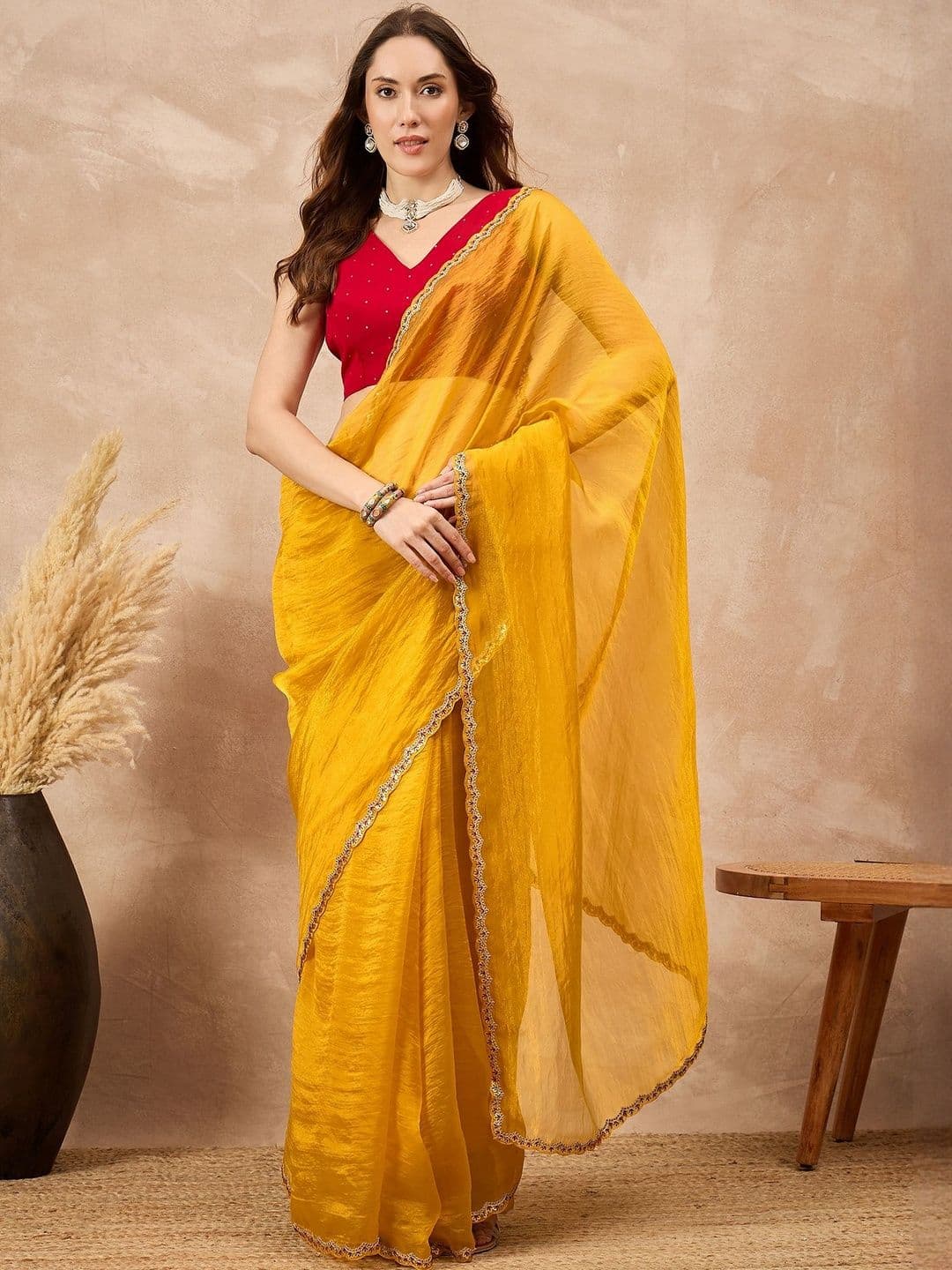 all about you Embellished Siquinned Border Organza Saree with Unstitched Blouse Piece - view 1