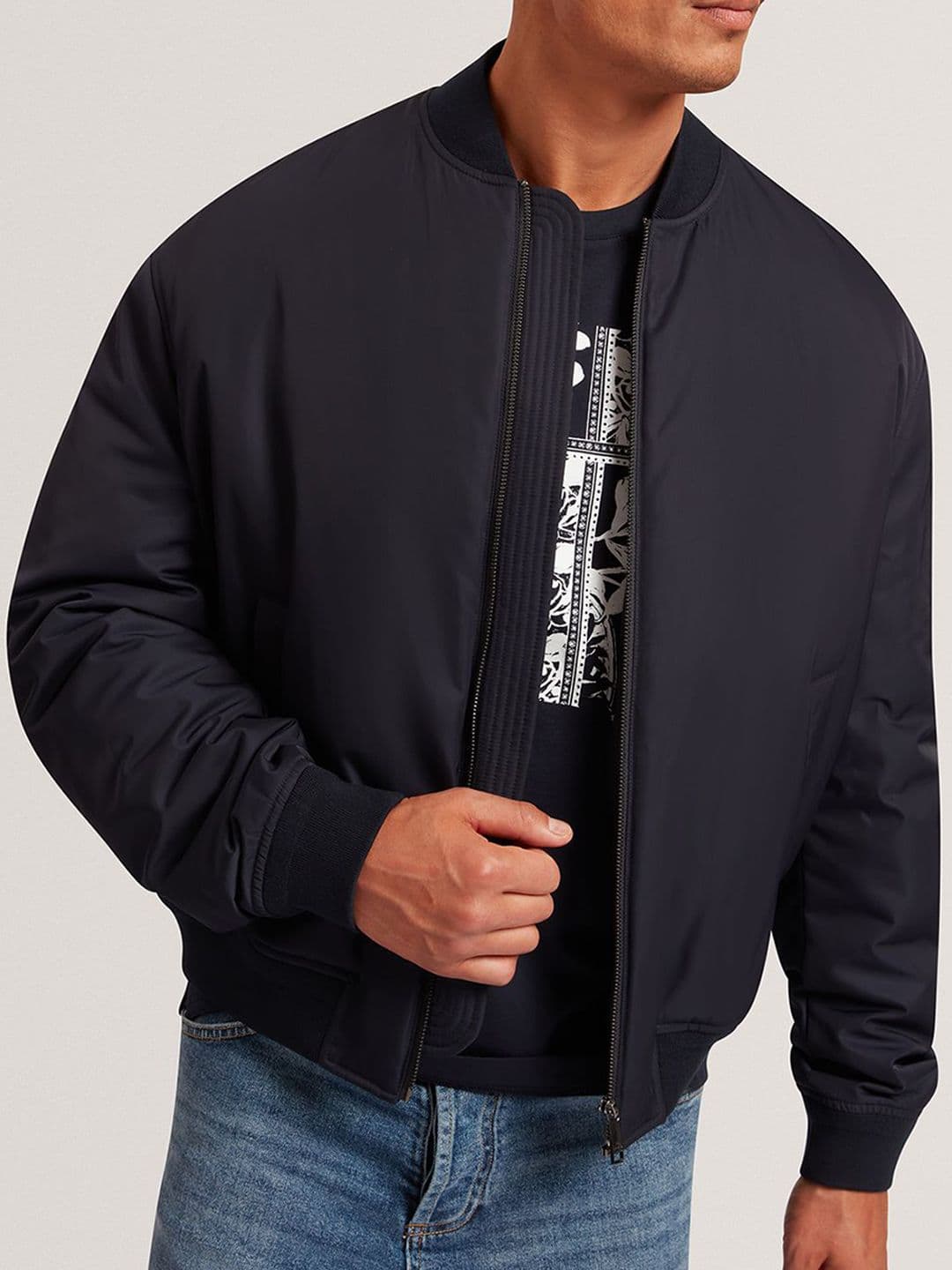 Ted Baker Men Mandarin Collar Solid Bomber Jacket - view 1
