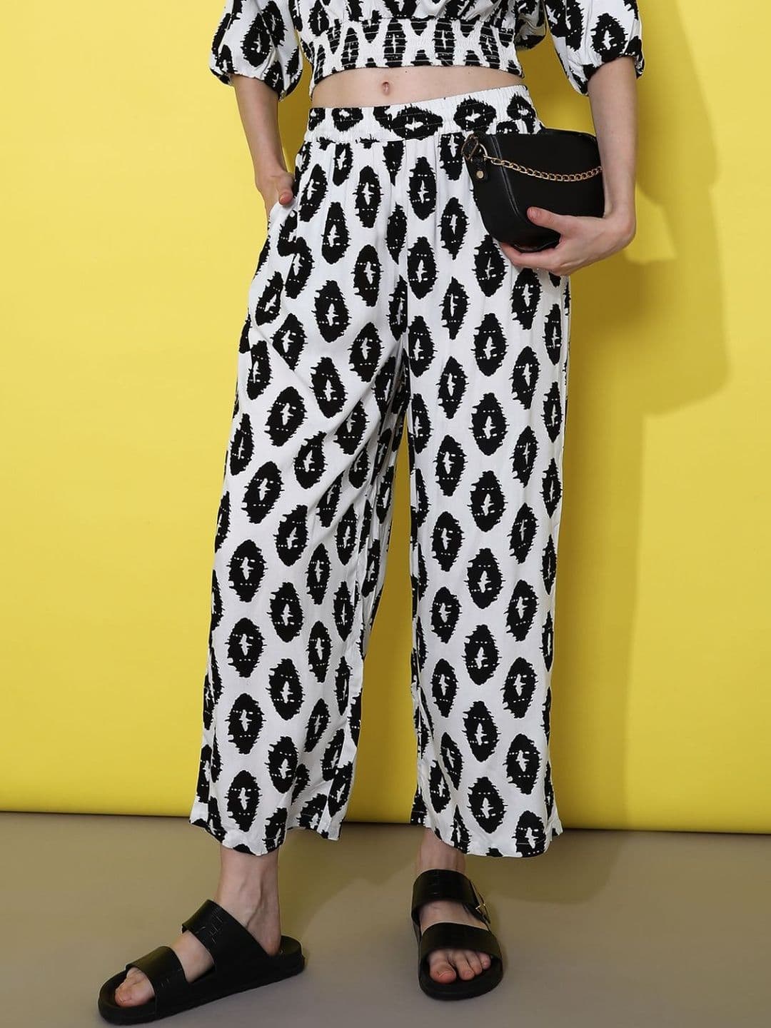 LIMEROAD Women Black Ethnic Printed Rayon Plazzo - view 1