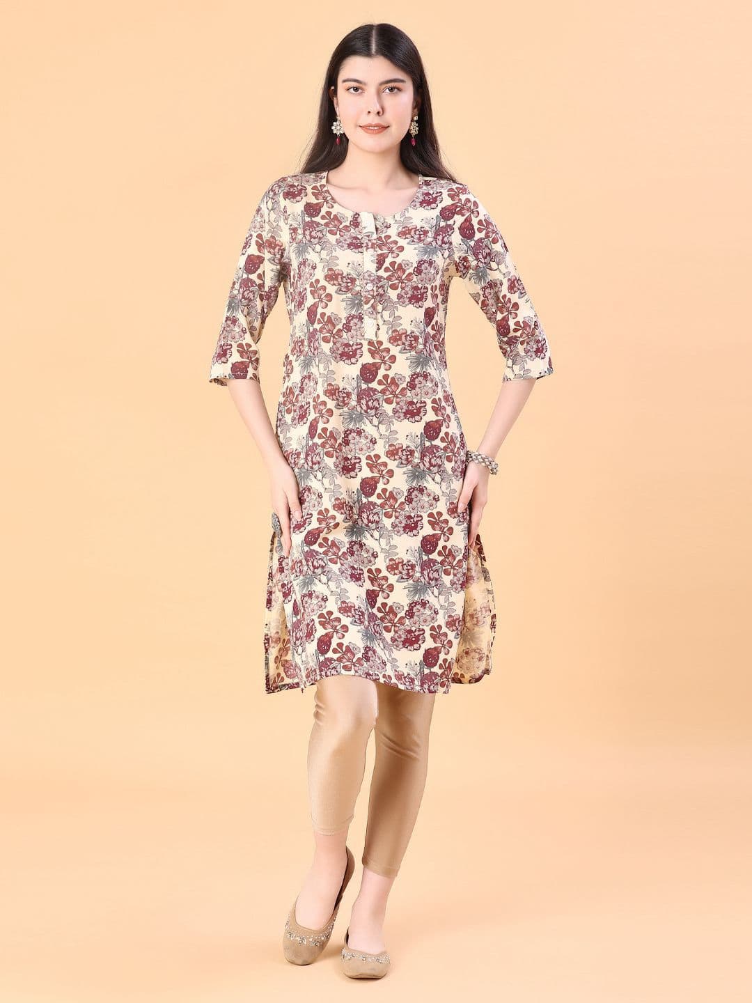 V-Mart Women Floral Printed Round Neck Kaftan Kurta - view 1