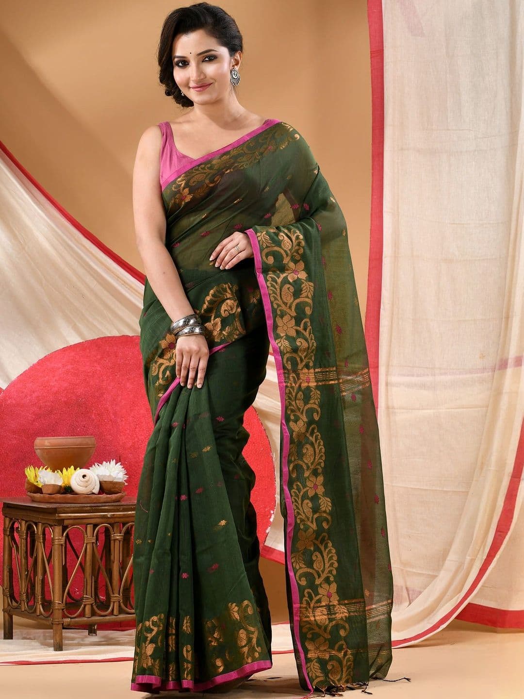 DESH BIDESH Ethnic Motifs Woven Design Zari Saree - view 1