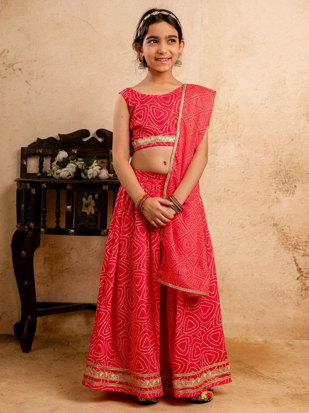Cutiediva Girls Printed Gotta Patti Pure Georgette Ready To Wear Lehenga & Choli & Dupatta - view 1