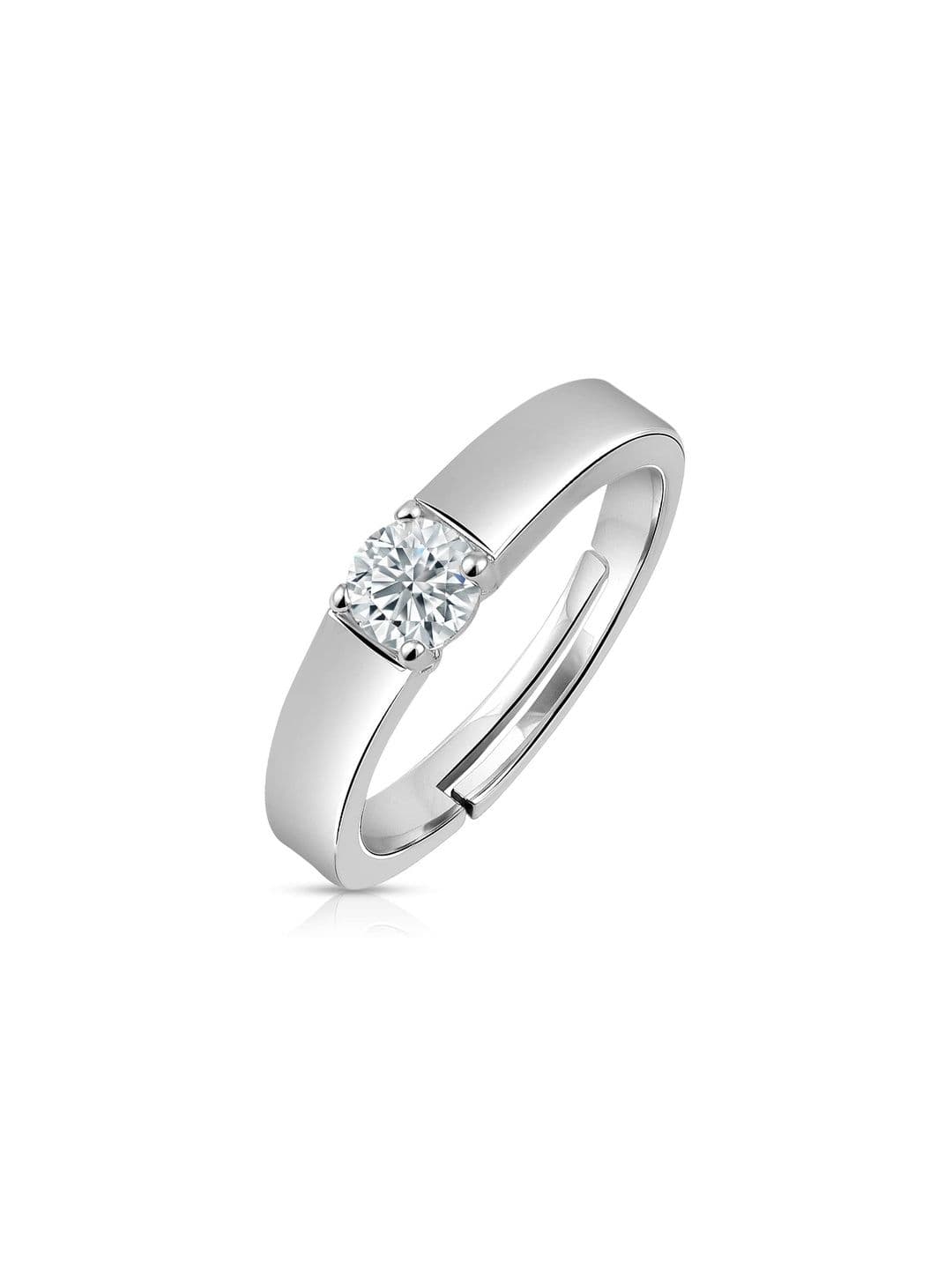 Moneekar Jewels Unisex Platinum-Plated Cubic Zirconia Studded Adjustable Finger Ring