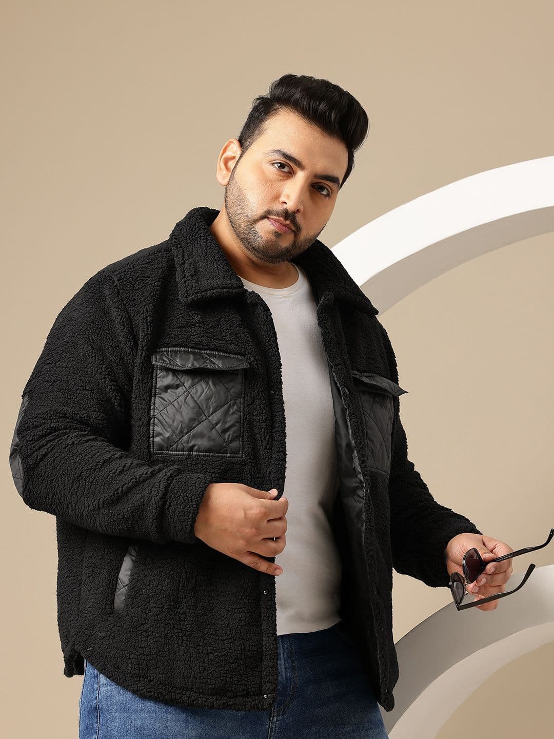 Sztori Plus Size Spread Collar Sherpa Jacket - view 1