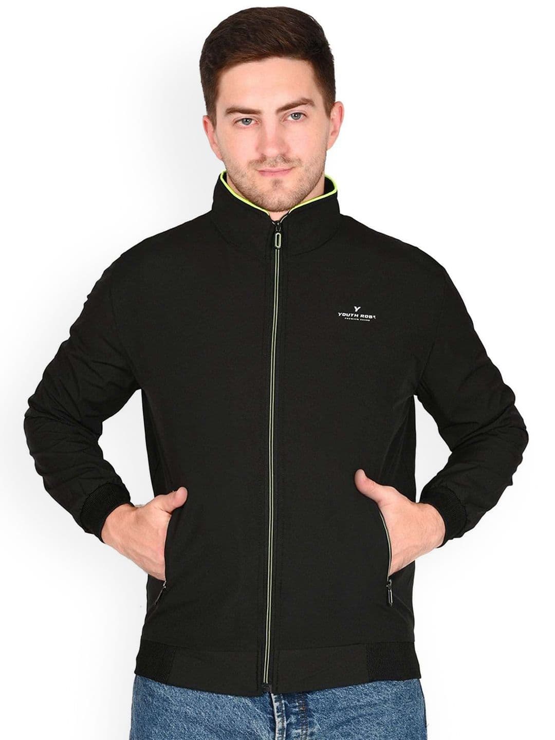 YOUTH ROBE Men Mock Collar Solid Lightweight Bomber Jacket - view 1