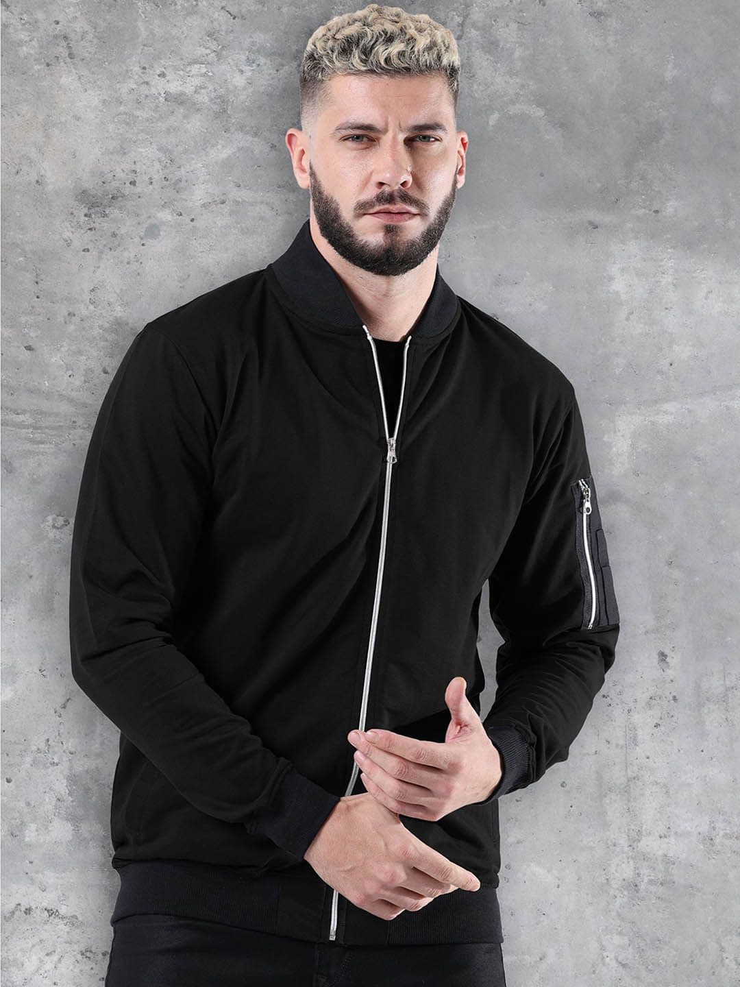 fanideaz Men Mandarin Collar Solid Bomber Jacket - view 1