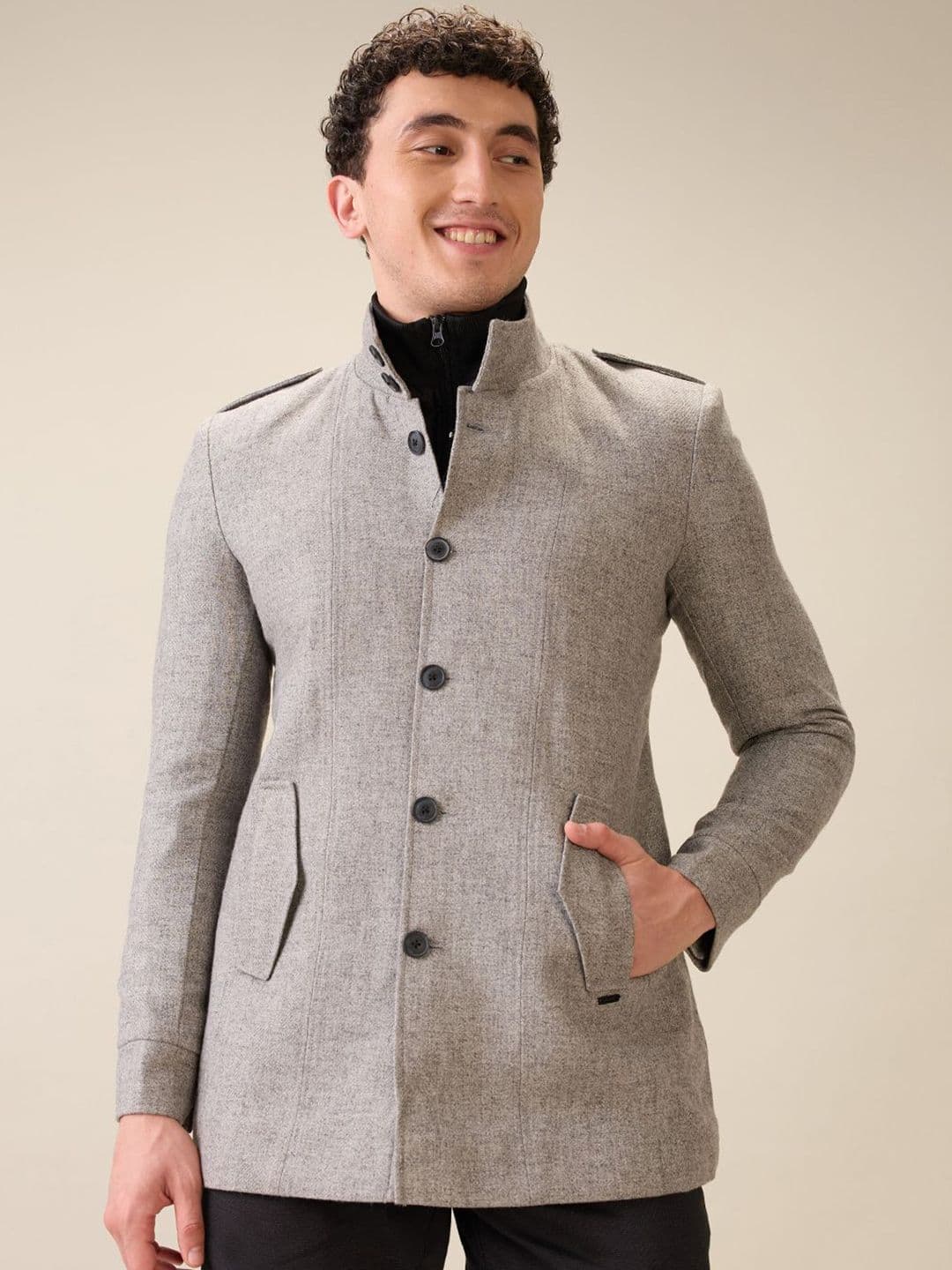 Parx Men Mock Collar Solid Tailored Jacket - view 1