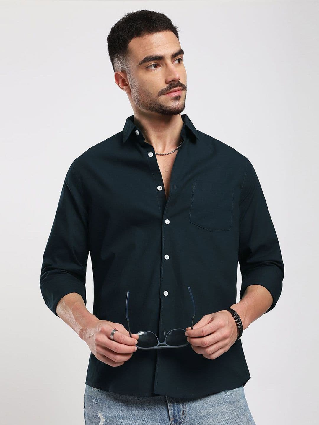 VASTRADO Men Classic Fit Solid Spread Collar Cotton Casual Shirt - view 1