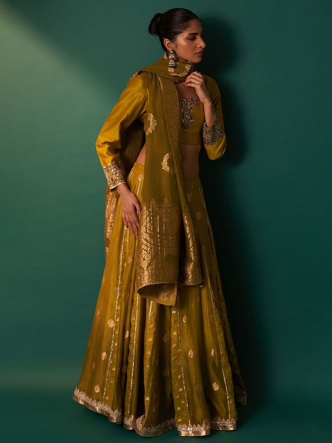 WISHFUL Woven Design Ready To Wear Cotton Lehenga & Blouse With Dupatta - view 1