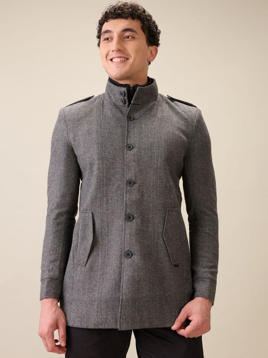 Parx Men Mock Collar Solid Tailored Jacket - view 1