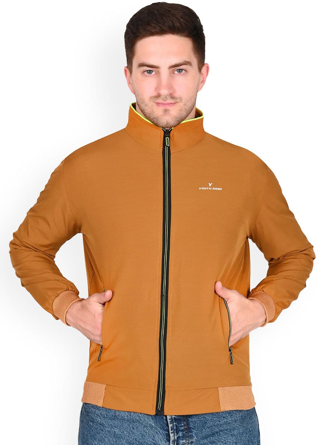 YOUTH ROBE Men Mock Collar Solid Lightweight Bomber Jacket - view 1