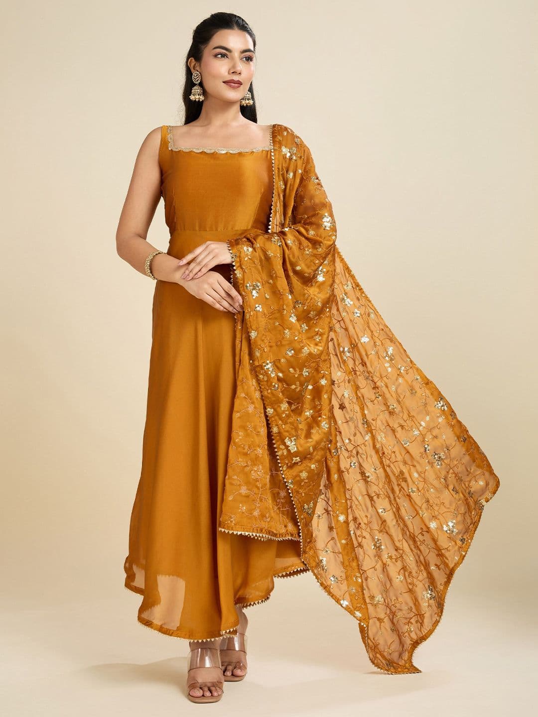 Sashay Boutique Women Floral Embroidered Georgette Anarkali Kurta with Dupatta - view 1