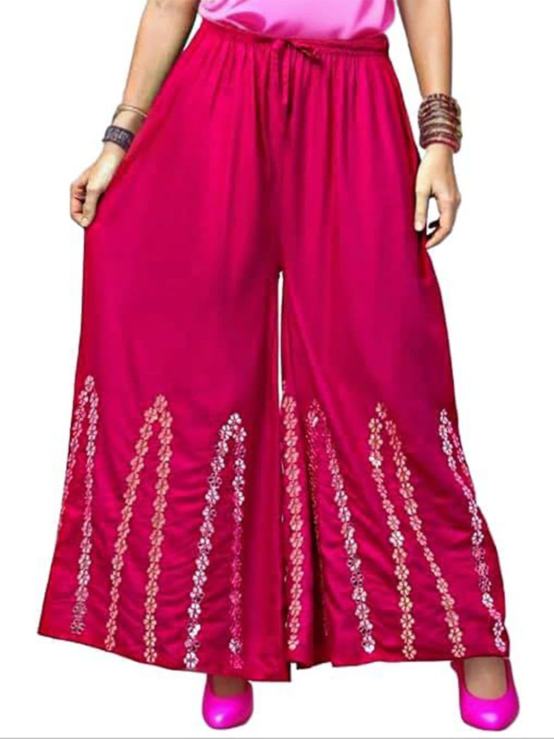 Thrifty Thread Women Ethnic Motifs Embellished Wide Leg Palazzos - view 1