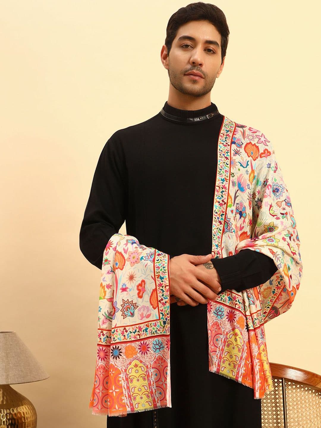 Pashmoda Men Floral Printed Embers Stole - view 1