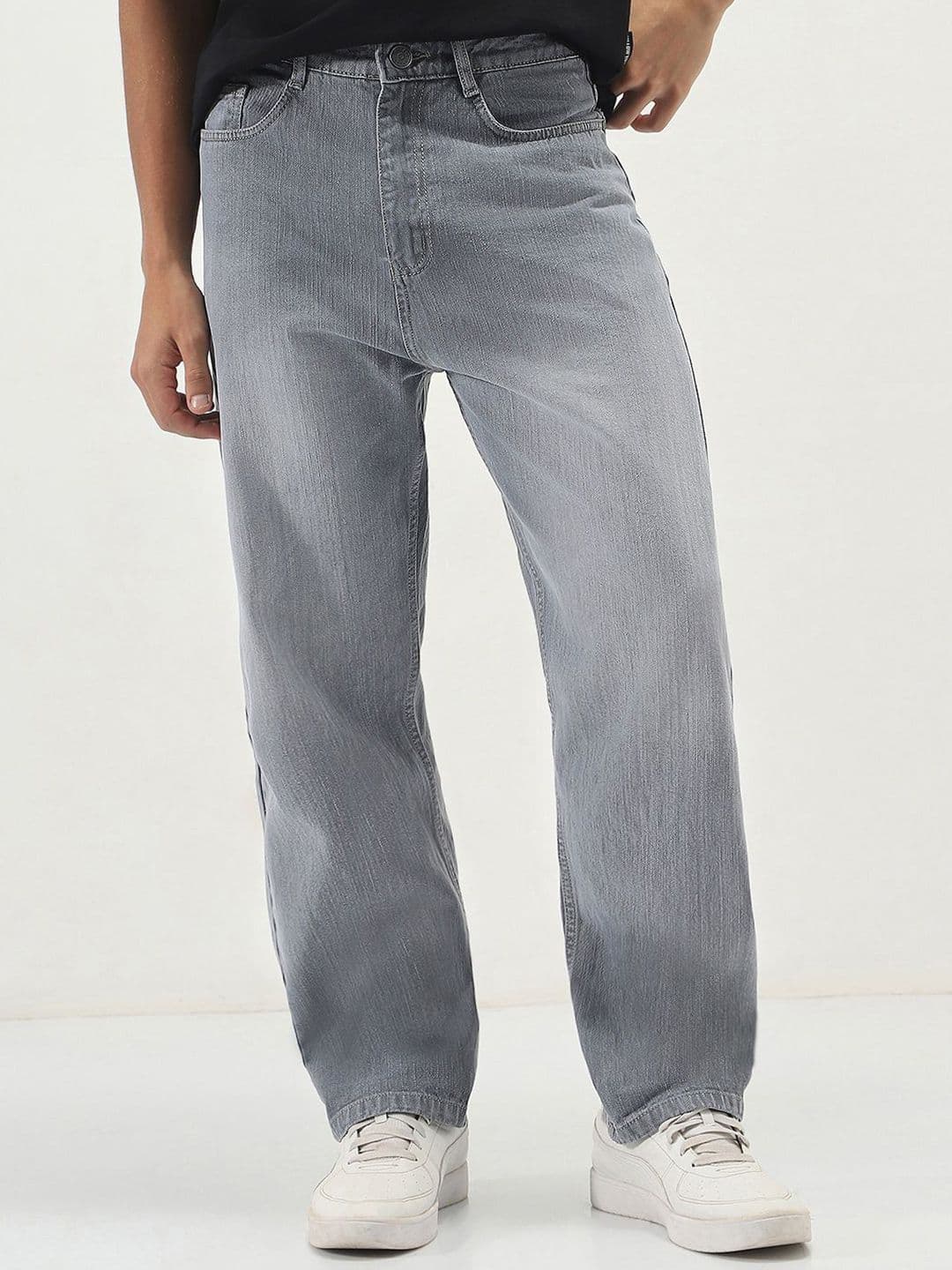 Urbano Fashion Men Light Grey Loose Baggy Fit Washed Denim Non-Stretchable Cotton Jeans - view 1